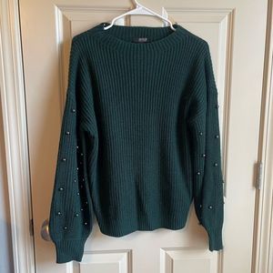 Hunter Green Sweater with Beaded Sleeve Detail